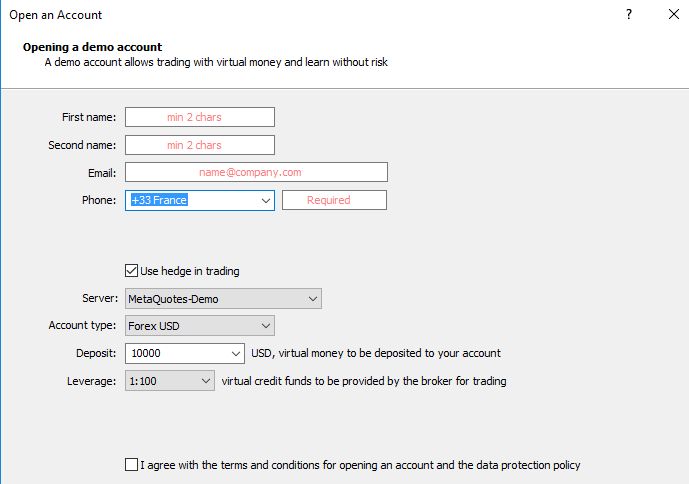 fulfill your personal information required for opening an account