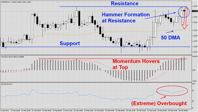 AUDNZD, support, resistance, MACD, RSI, overbought
