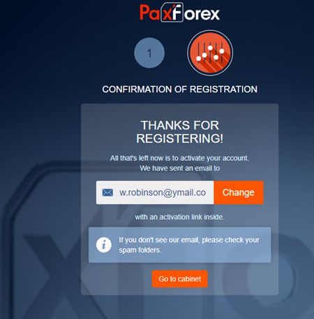 Open an email from PaxForex 