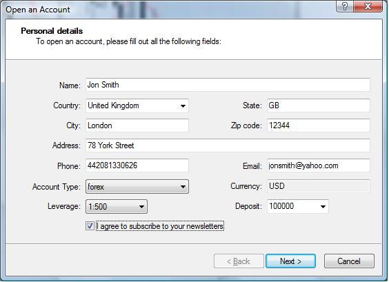 open an account